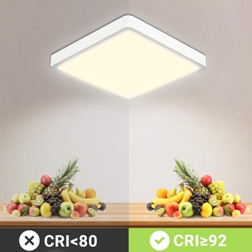LQWELL® Ceiling Light LED Ceiling Lamp, IP44 Waterproof Bathroom Lamp Square Flat 18W 4000K 1600LM Modern Simple Lamp Thin for Living Room Bathroom Bedroom Kitchen Office, 220 * 24mm (White)