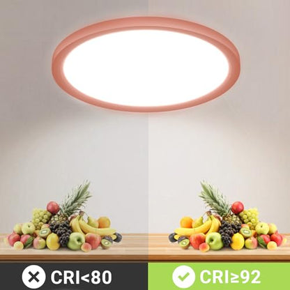 LQWELL® LED Ceiling Light, IP44 Waterproof, Round Flat Bathroom Light, 18W, 6000K, 1600lm, Modern Simple Thin Lamp for Living Room, Bathroom, Bedroom, Kitchen, Basement, Office, 220 x 24 mm (Pink)
