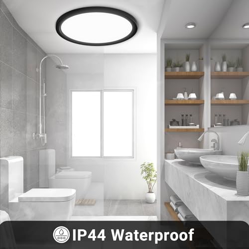 LQWELL® Ceiling Light LED Ceiling Lamp, IP44 Waterproof Bathroom Lamp Round Flat 18W 6000K 1600LM Modern Simple Lamp Thin for Living Room Bathroom Bedroom Kitchen Balcony Hallway Basement Office, 220 * 24mm