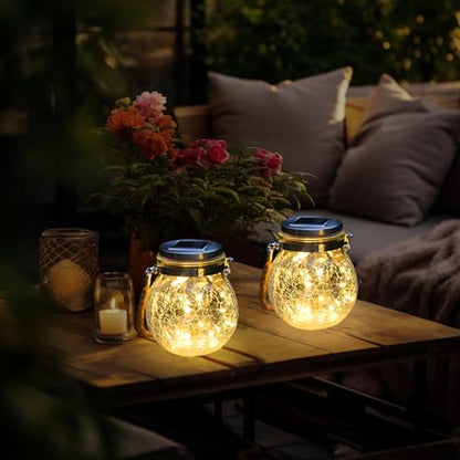 LQWELL Solar Garden Lights, Waterproof Solar Hanging Lights, Solar Lanterns, Solar Lamps with Glass Balls for Garden Decoration