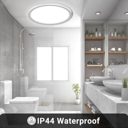 LQWELL® LED Deckenleuchte, IP44 wasserdicht, runde, flache Badezimmerleuchte, 18 W, 6000 K, 1600 lm, moderne, schlichte Leuchte, dünn, für Wohnzimmer, Badezimmer, Schlafzimmer, Küche, Keller, Büro, 220 x 24 mm (Weiß)