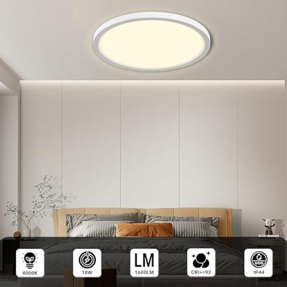 LQWELL® LED Deckenleuchte, IP44 wasserdicht, runde, flache Badezimmerleuchte, 18 W, 4000 K, 1600 lm, moderne, schlichte Leuchte, dünn, für Wohnzimmer, Badezimmer, Schlafzimmer, Küche, Keller, Büro, 220 x 24 mm (Weiß)