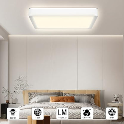 LQWELL® LED Ceiling Light, IP44 Waterproof, Square, Flat, 18W, 4000K, 1600lm, Modern, Simple Lamp, Thin, for Living Room, Bathroom, Bedroom, Kitchen, Office, 220 x 24 mm (White)