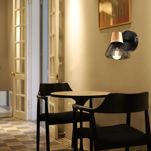 LQWELL® E14 wall light, LED wall lamp, indoor wall lighting, wall spot in retro industrial style, for studio, bar counter, hotel, bedroom, living room, stairs, hall, basement, matt black metal, 1/2/3/4 bulb