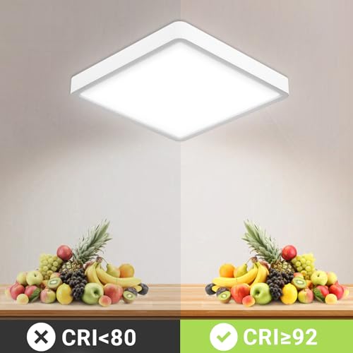 LQWELL® LED Ceiling Light, IP44 Waterproof, Square, Flat, 18 W, 6000 K, 1600 lm, Modern, Simple Lamp, Thin, for Living Room, Bathroom, Bedroom, Kitchen, Office, 220 x 24 mm (White)