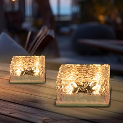 LQWELL® Solar Brick Light, Outdoor Solar Lights Decoration, Solar Glass Paver Lights, Solar Lamps, Path Lighting, Solar Cube Light, Ice Cube Light, Waterproof (Warm White)