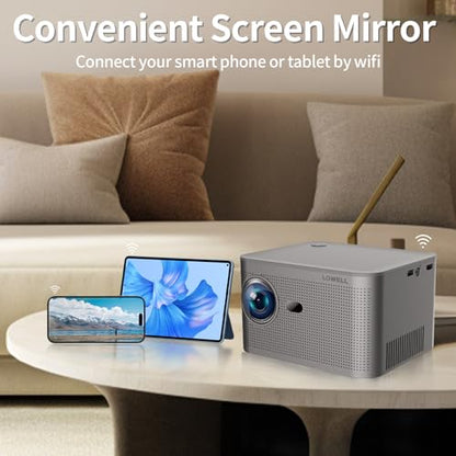 LQWELL® Beamer, Mini Projektor, Native 1080P 4K Heimkino Beamer unterstützt WiFi 6, BT5.0 mit Android 11 OS, Auto-Trapezkorrektur, Elektronischer Fokus, 150-Zoll-Display für Phone/PC/Lap/PS5/Xbox/Stick