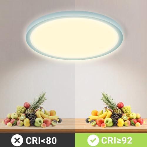 LQWELL® Ceiling Light LED Ceiling Lamp, IP44 Waterproof Bathroom Lamp Round Flat 18W 3000K 1600LM Modern Simple Lamp Thin for Living Room Bathroom Bedroom Kitchen Basement Office, 220 * 24mm (Blue)