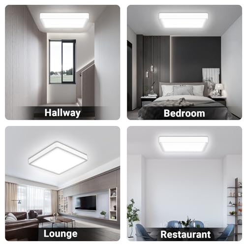 LQWELL® Ceiling Light LED Ceiling Lamp, IP44 Waterproof Bathroom Lamp Square Flat 18W 6000K 1600LM Modern Simple Lamp Thin for Living Room Bathroom Bedroom Kitchen Office, 220 * 24mm (White)