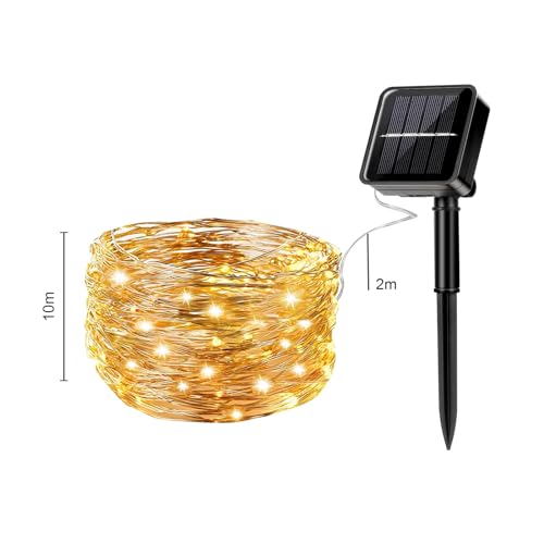 LQWELL® Set of 2 12m Solar Fairy Lights Outdoor, Solar Copper Wire IP65 Waterproof 120LED for Garden Balcony Party Wedding Birthday Christmas Décor (Warmwhite)