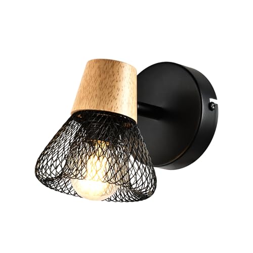 LQWELL® E14 wall light, LED wall lamp, indoor wall lighting, wall spot in retro industrial style, for studio, bar counter, hotel, bedroom, living room, stairs, hall, basement, matt black metal, 1/2/3/4 bulb