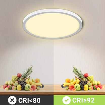 LQWELL® LED Ceiling Light, IP44 Waterproof, Round Flat Bathroom Light, 18W, 3000K, 1600lm, Modern Simple Luminaire, Thin, for Living Room, Bathroom, Bedroom, Kitchen, Basement, Office, 220 x 24 mm (White)