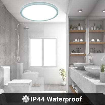 LQWELL® LED Ceiling Light, IP44 Waterproof Round Flush Mount Bathroom Light, 18W 6000K 1600LM Modern Minimalist Light Thin for Living Room, Bathroom, Bedroom, Kitchen, Basement, Office, 220 x 24 mm (Blue)