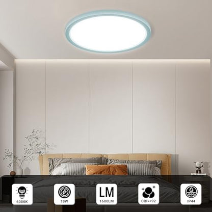 LQWELL® LED Ceiling Light, IP44 Waterproof Round Flush Mount Bathroom Light, 18W 6000K 1600LM Modern Minimalist Light Thin for Living Room, Bathroom, Bedroom, Kitchen, Basement, Office, 220 x 24 mm (Blue)