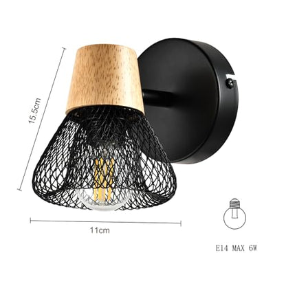 LQWELL® E14 wall light, LED wall lamp, indoor wall lighting, wall spot in retro industrial style, for studio, bar counter, hotel, bedroom, living room, stairs, hall, basement, matt black metal, 1/2/3/4 bulb