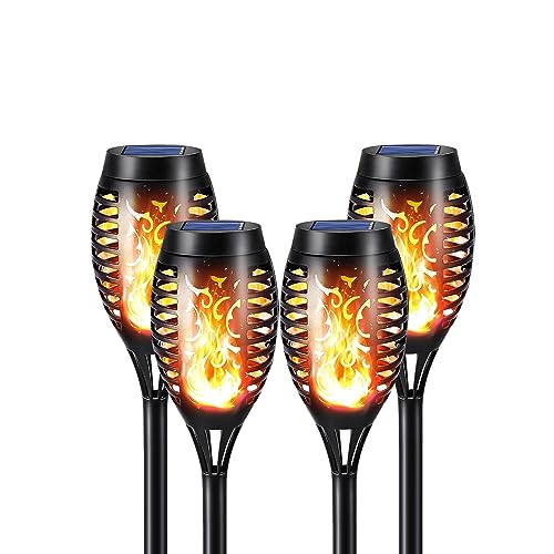 LQWELL® Solar Lights Solar Torch Light for Outdoor Garden 4 Pieces 12 LED Solar Lamp with Realistic Flame Effect IP65 Waterproof Garden Torches Solar Path Backyards Lawn Lighting (4 PCS)