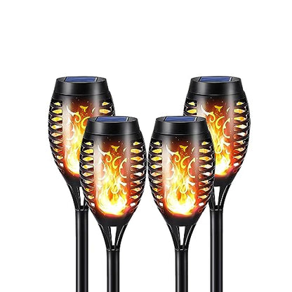 LQWELL® Solar Lights, Outdoor Solar Torch Lights, 4 Pack, 12 LED Solar Lamps with Realistic Flame Effect, IP65 Waterproof, Garden Torches, Solar Pathway Lights, Backyard Lighting, Lawn Lighting (4 Pack)