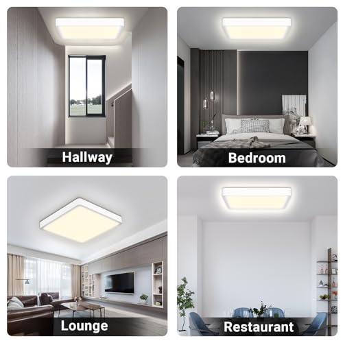 LQWELL® Ceiling Light LED Ceiling Lamp, IP44 Waterproof Bathroom Lamp Square Flat 18W 4000K 1600LM Modern Simple Lamp Thin for Living Room Bathroom Bedroom Kitchen Office, 220 * 24mm (White)