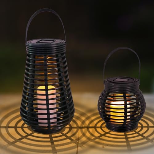 LQWELL Solar Lamps for Outdoor Gardens, Waterproof Solar Lanterns, Rattan Outdoor Garden Lights, Warm White, Set of 2 for Yard, Room, Party Festival Decoration