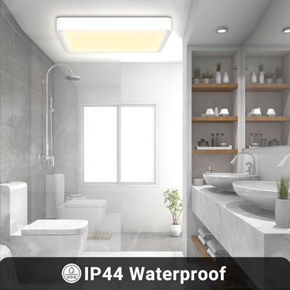 LQWELL® LED Ceiling Light, IP44 Waterproof, Square, Flat, 18 W, 3000 K, 1600 lm, Modern, Simple Lamp, Thin, for Living Room, Bathroom, Bedroom, Kitchen, Office, 220 x 24 mm (White)