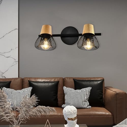 LQWELL® E14 wall light, LED wall lamp, indoor wall lighting, wall spot in retro industrial style, for studio, bar counter, hotel, bedroom, living room, stairs, hall, basement, matt black metal, 1/2/3/4 bulb