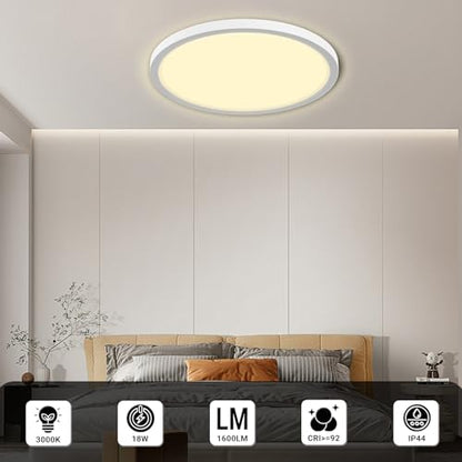 LQWELL® LED Ceiling Light, IP44 Waterproof, Round Flat Bathroom Light, 18W, 3000K, 1600lm, Modern Simple Luminaire, Thin, for Living Room, Bathroom, Bedroom, Kitchen, Basement, Office, 220 x 24 mm (White)
