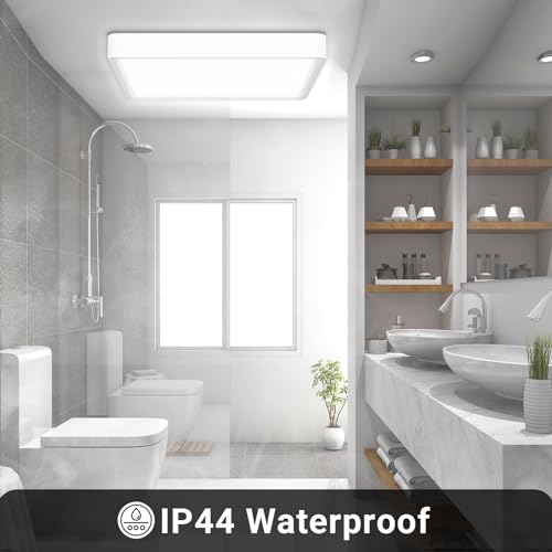 LQWELL® Ceiling Light LED Ceiling Lamp, IP44 Waterproof Bathroom Lamp Square Flat 18W 6000K 1600LM Modern Simple Lamp Thin for Living Room Bathroom Bedroom Kitchen Office, 220 * 24mm (White)