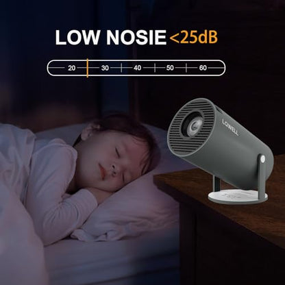 LQWELL® Mini Projector, supports WiFi 6 and Bluetooth 5.0, with Android 11.0, automatic keystone correction, 180° projection angle, 130-inch display for smartphones, PCs, laptops, PS5, Xbox and Xbox Stick, 4K Home Cinema Projector, Grey