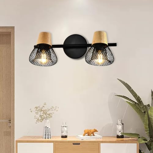 LQWELL® E14 wall light, LED wall lamp, indoor wall lighting, wall spot in retro industrial style, for studio, bar counter, hotel, bedroom, living room, stairs, hall, basement, matt black metal, 1/2/3/4 bulb