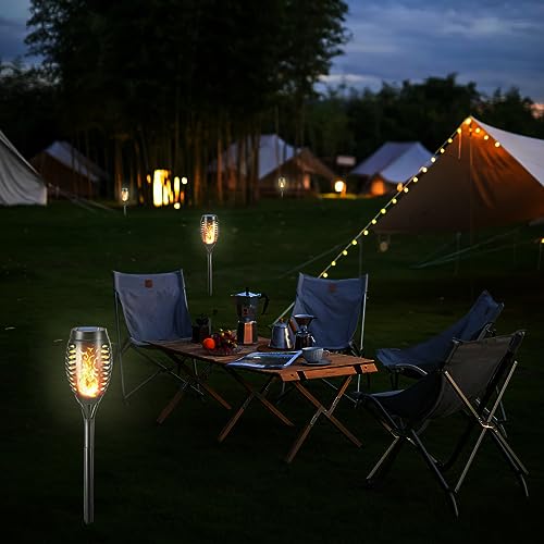 LQWELL® Solar Lights Solar Torch Light for Outdoor Garden 4 Pieces 12 LED Solar Lamp with Realistic Flame Effect IP65 Waterproof Garden Torches Solar Path Backyards Lawn Lighting (4 PCS)