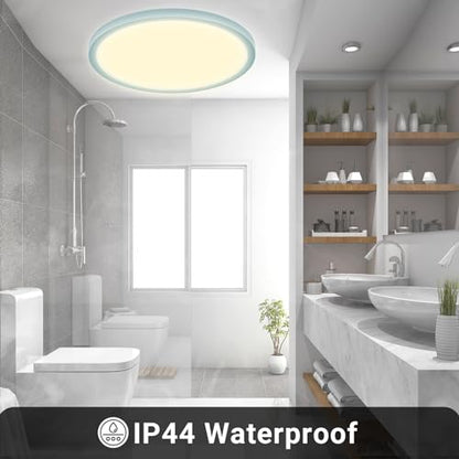 LQWELL® Ceiling Light LED Ceiling Lamp, IP44 Waterproof Bathroom Lamp Round Flat 18W 3000K 1600LM Modern Simple Lamp Thin for Living Room Bathroom Bedroom Kitchen Balcony Basement Office, 220 * 24mm