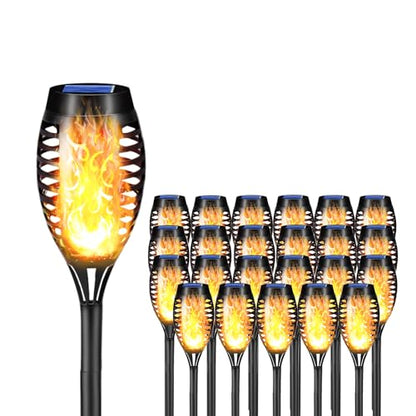 LQWELL® Solar Lights, Solar Garden Torches, 24 Pack, 12 LED Solar Lamps with Realistic Flame Effect, IP65 Waterproof, Solar Garden Torches for Pathways, Backyards, and Lawns (24 Pack)