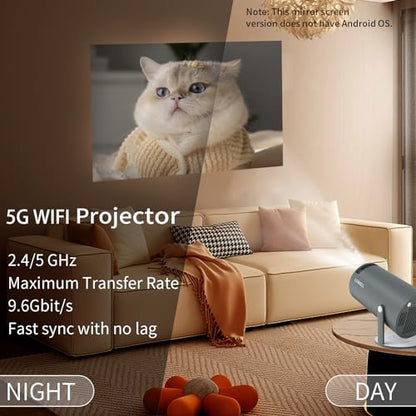 LQWELL® Projector, Mini Projector, supports WiFi 5G & BT5.0, Auto Keystone Correction, 220-Degree Angle, 130-Inch Display for Phone/PC/Laptop/Xbox/Stick, 4K Home Cinema Projector, Grey (No Android OS)