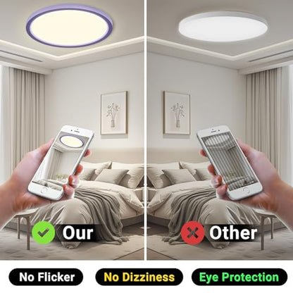 LQWELL® LED Ceiling Light, IP44 Waterproof, Round Flat Bathroom Light, 18W, 4000K, 1600lm, Modern Simple Thin Lamp for Living Room, Bathroom, Bedroom, Kitchen, Basement, Office, 220 x 24 mm (Purple)