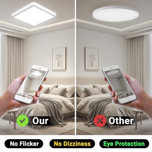 LQWELL® Ceiling Light LED Ceiling Lamp, IP44 Waterproof Bathroom Lamp Square Flat 18W 6000K 1600LM Modern Simple Lamp Thin for Living Room Bathroom Bedroom Kitchen Office, 220 * 24mm (White)
