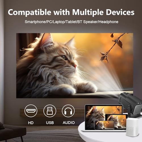 LQWELL Beamer, Mini Projektor, Native 1080P 4K Heimkino Beamer, Automatische Trapezkorrektur, 220-Grad-Winkel, 135-Zoll-Display für Phone/PC/Lap/PS5/Xbox/Stick (Kein Android OS)