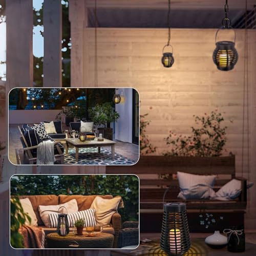 LQWELL Solar Lamps for Outdoor Gardens, Waterproof Solar Lanterns, Rattan Outdoor Garden Lights, Warm White, Set of 2 for Yard, Room, Party Festival Decoration