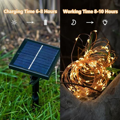 LQWELL® Solar Lichterkette 2x 12M 120LED Außen und Innen Kupferdraht IP65 wasserdicht für Garten Balkon Party Hochzeit Geburtstag Weihnachten Dekor (Warmweiß)