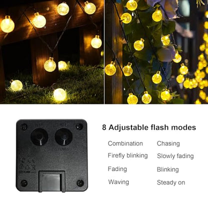 LQWELL® Solar Garden String Lights, Crystal Ball Solar String Lights, 60 LED, 13.2m (43ft), IP65, 8 Modes, for Garden, Patio, Balcony, Wedding, Party, Window (Warm White)