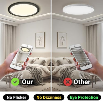 LQWELL® LED Ceiling Light, IP44 Waterproof, Round, Flat, 18 W, 4000 K, 1600 lm, Modern, Simple Lamp, Thin, for Living Room, Bathroom, Bedroom, Kitchen, Basement, Office, 220 x 24 mm (Black)