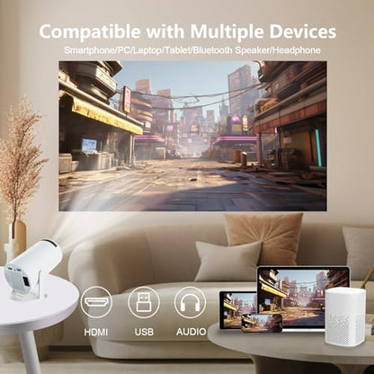 LQWELL® Beamer, Mini Projektor, unterstützt WiFi 5G & BT5.0, Automatische Trapezkorrektur, 220-Grad-Winkel, 130-Zoll-Display für Phone/PC/Lap/Xbox/Stick, 4K Heimkino Beamer, Blau (Kein Android OS)
