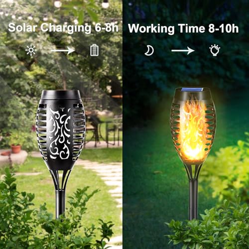 LQWELL® Solar Lights Solar Torch Light for Outdoor Garden 36 Pieces 12 LED Solar Lamp with Realistic Flame Effect IP65 Waterproof Garden Torches Solar Path Backyards Lawn Lighting (36 PCS)