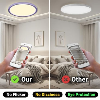 LQWELL® LED Ceiling Light, IP44 Waterproof, Round, Flat Bathroom Light, 18W, 3000K, 1600lm, Modern, Simple, and Thin Lamp for Living Room, Bathroom, Bedroom, Kitchen, Basement, Office, 220 x 24 mm (Purple)