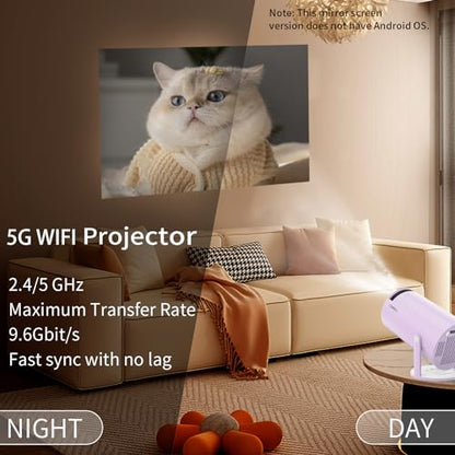 LQWELL® Projector, Mini Projector, supports WiFi 5G, BT5.0 with 11.0 Android OS, Automatic Keystone Correction, 220-Degree Angle, 130-Inch Display for Phone/PC/Laptop/Xbox/Stick, 4K Home Theater, HDMI, Purple