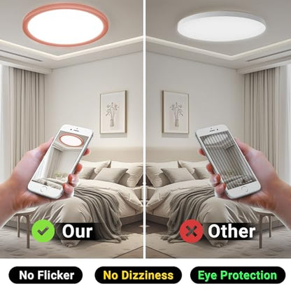 LQWELL® LED Ceiling Light, IP44 Waterproof, Round Flat Bathroom Light, 18W, 6000K, 1600lm, Modern Simple Thin Lamp for Living Room, Bathroom, Bedroom, Kitchen, Basement, Office, 220 x 24 mm (Pink)
