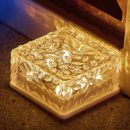 LQWELL® Solar Brick Light, Outdoor Solar Lights Decoration, Solar Glass Paver Lights, Solar Lamps, Path Lighting, Solar Cube Light, Ice Cube Light, Waterproof (Warm White)