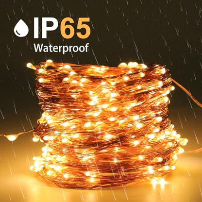 LQWELL® Solar Lichterkette 2x 12M 120LED Außen und Innen Kupferdraht IP65 wasserdicht für Garten Balkon Party Hochzeit Geburtstag Weihnachten Dekor (Warmweiß)