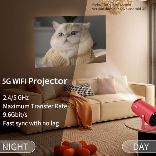 LQWELL® Projector, Mini Projector, Supports Wifi 5G&BT5.0, Automatic Keystone, 180 Degree Angle, 130 Inch Display for Phone/PC/Lap/PS5/Xbox/Stick, 4K Home Cinema Projector, Red (No Android OS)