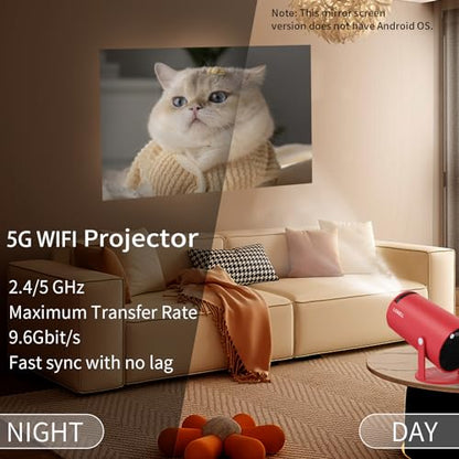LQWELL® HY300 Mirror Mini Projector, Native 720P, 4K 1080P Support, with HDMI, USB, and 3.5mm Ports, Wired Screen Mirroring, Portable Home and Outdoor Projector, Red