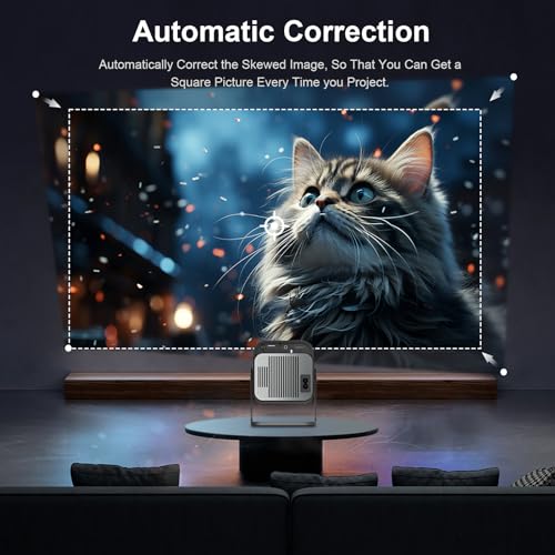 LQWELL® Projector, Mini Projector, Native 1080P 4K Home Theater Projector supports 5G WiFi, BT5.0 with Android OS, Automatic Keystone Correction, 220-Degree Angle, 135-Inch Display for Phone/PC/Lap/Xbox/Stick